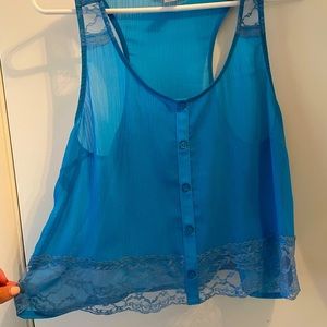 Blue light tank top with lace details